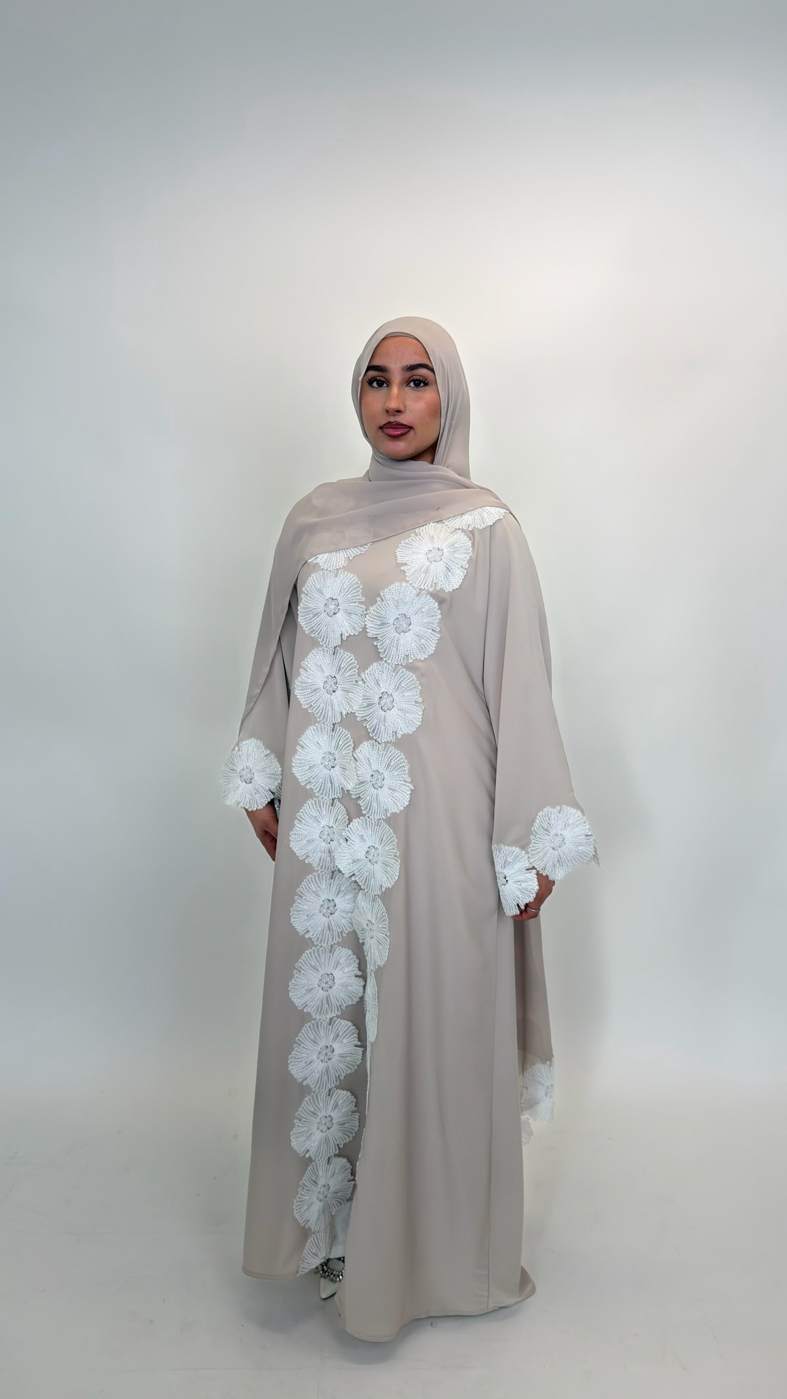 The Dantil Pearl Abaya - 3 piece set