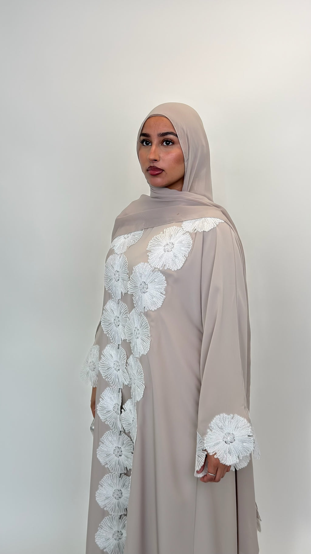 The Dantil Pearl Abaya - 3 piece set