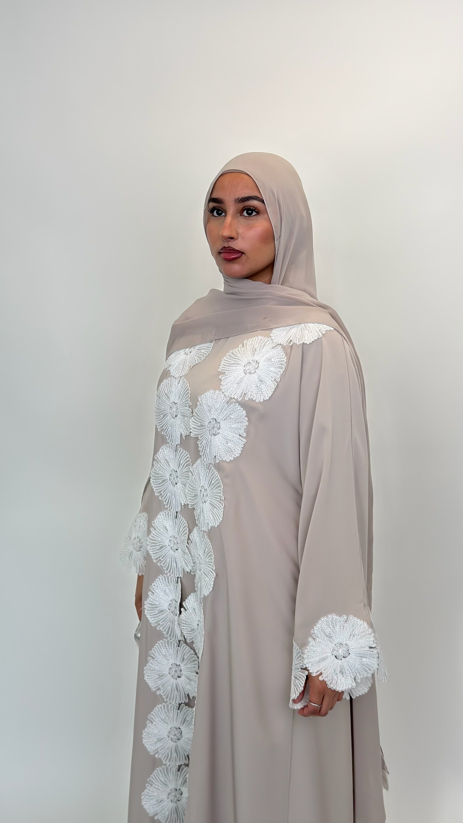 The Dantil Pearl Abaya - 3 piece set